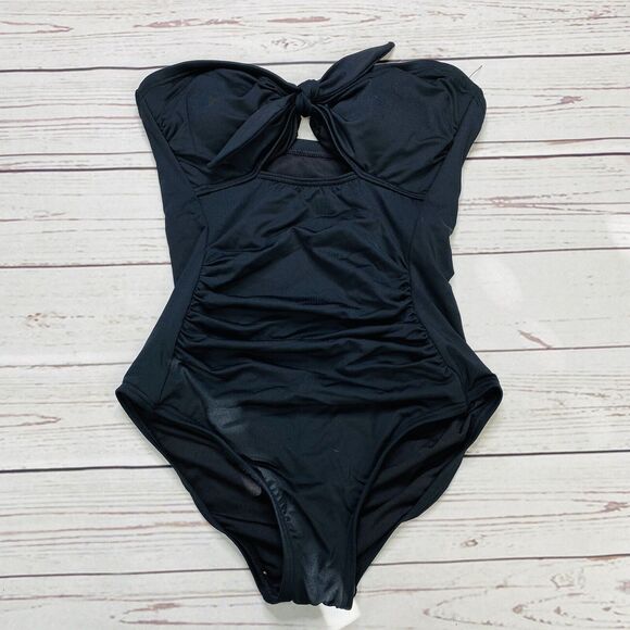 Carmen Marc Valvo Womens Bandeau One Piece Swimsuit Solids Black 4 New - Picture 2 of 5
